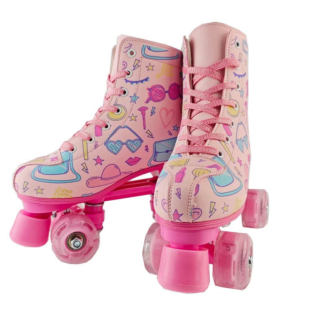 Double-row quad roller skates with flashing wheels for women and girls